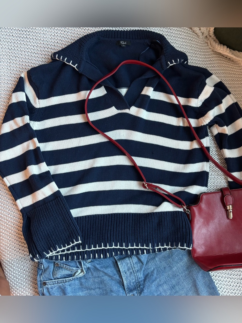 Rails Striped Navy and White Collared Sweater - Women
